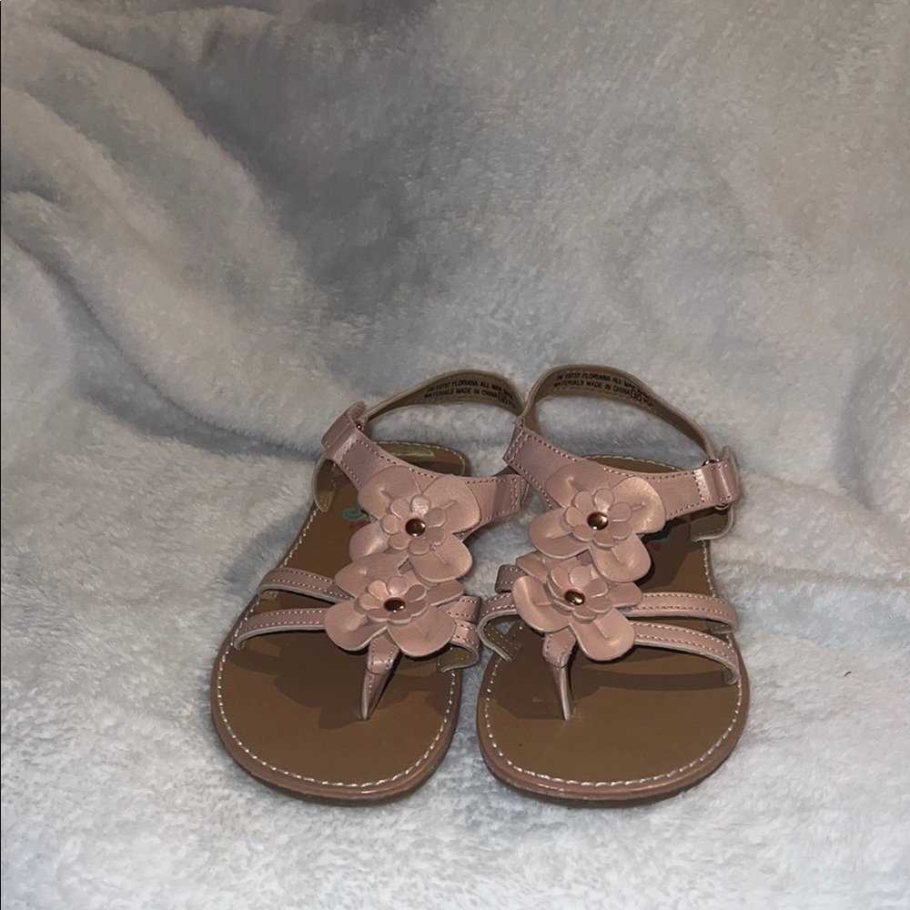 Girls' Pink Floral T-Strap Sandals